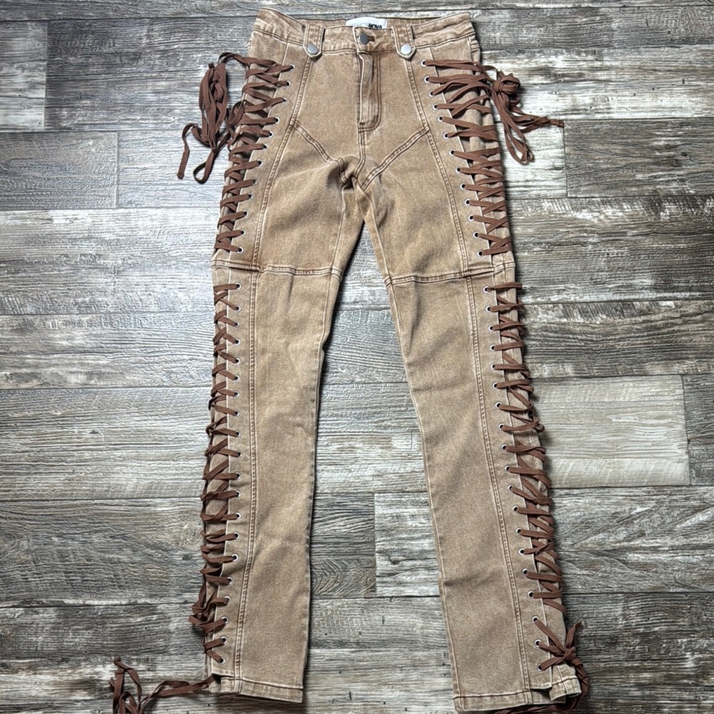 Fashion Nova Tan Lace-Up Pants - Picture 3 of 16